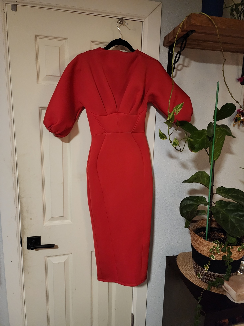 ASOS Red Midi Dress with Puff Sleeves